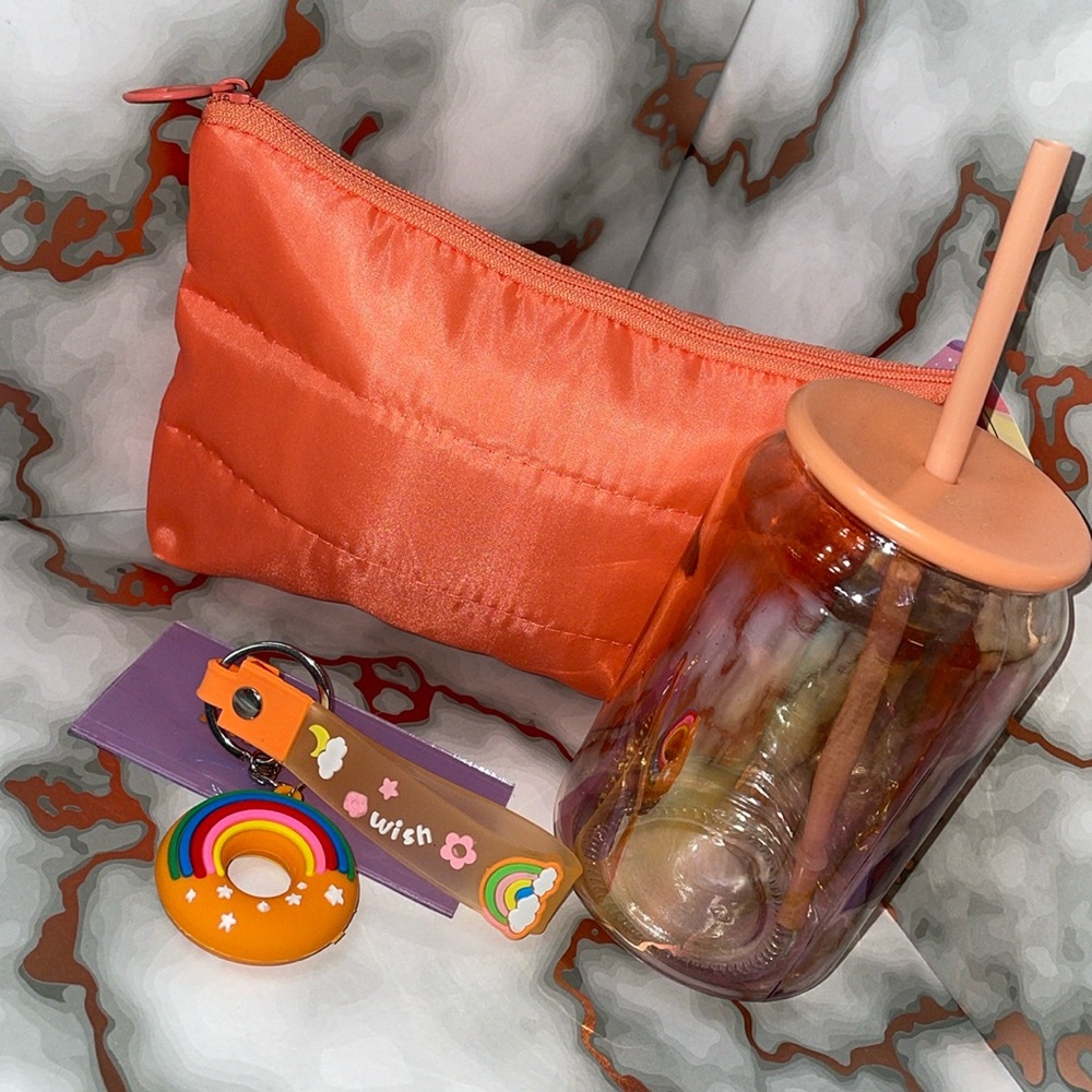 Orange Satin Pouch and Tumbler Set